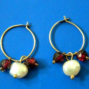 10k Solid Yellow Gold Earrings Pearl Garnets Jewelry