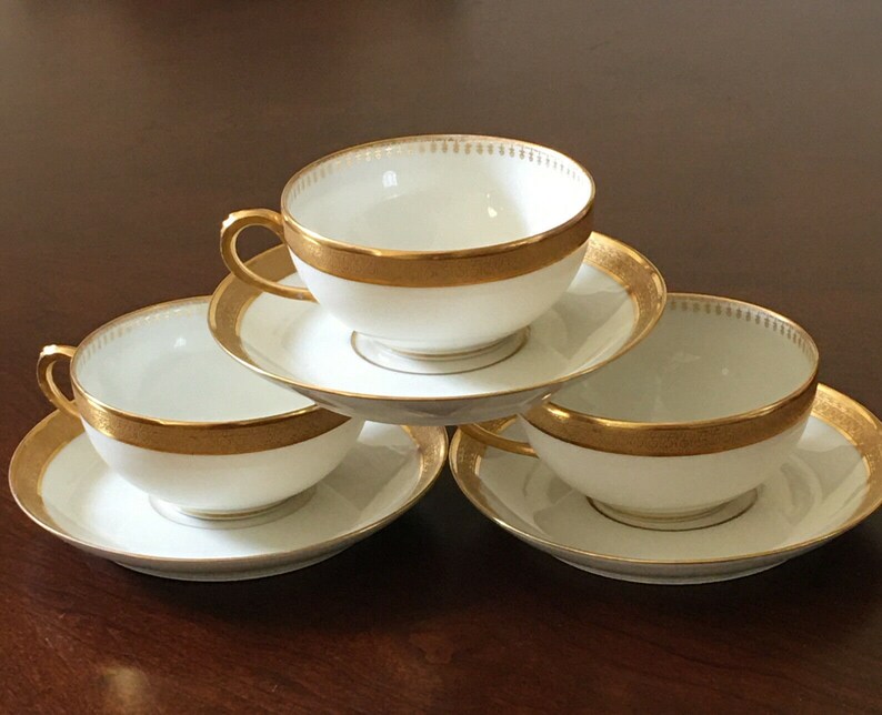French Limoges Porcelain Tea Coffe Cups M. Redon for W.H. Etsy
