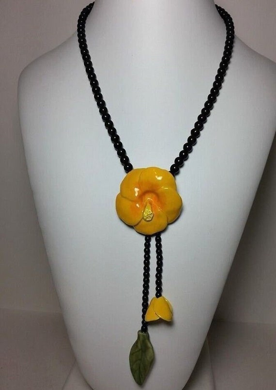Carol Halmy handmade porcelain yellow flower bead… - image 1