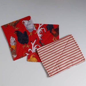 Chicken mug rugs, Cotton mug mats, Quilted mug rugs, Christmas mug rugs, fabric coasters, Christmas gift, set of two