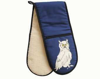 Owl Blue double Oven gloves