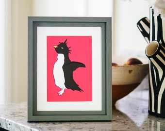 Pink Penguin Giclee Mini Print Framed 18 x 23 cm