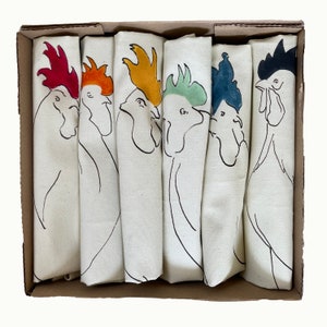 Napkins set of 6 different coloured hens