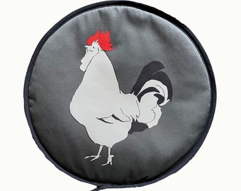 Aga chef pad cover with grey hen design rooster hob cover