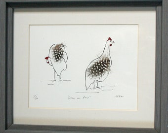 Guinea Fowl art Edition edition Print &#39;Come on Dear &#39; with spotty guinea fowl feathers from Cluck Cluck