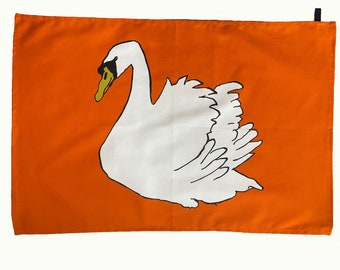 Swan Orange Tea Towel with full colour 100 % Cotton made in England from Cluck Cluck