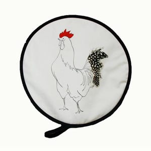 Aga hällöverdrag runt med höna/tupp Edward Rooster Design, Tillverkad i Storbritannien