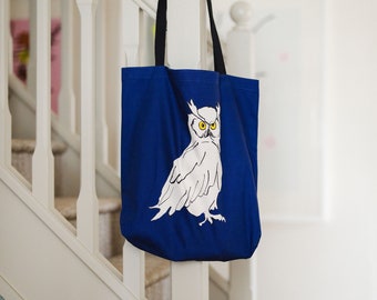 Owl Tote bag large canvas with long handles