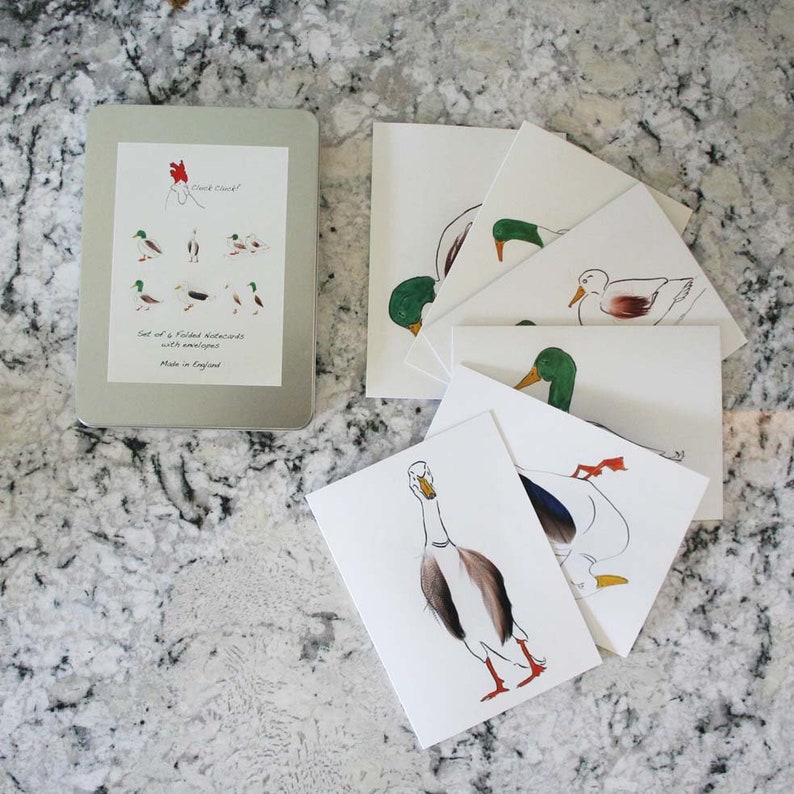 Tin of 6 different duck cards Blank inside from Cluck Cluck!