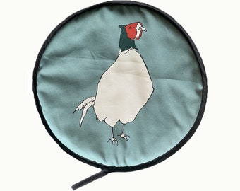 Aga chef pad cover with Pheasant design and blue background