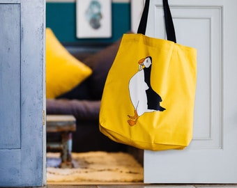 Puffin box Tote bag size large canvas with long handles