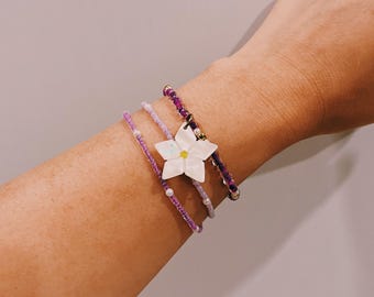 Puple tone stackable beach vibe beaded bracelets, stackable bracelets set boho style stocking stuffer
