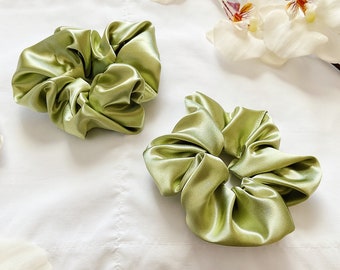 Sage Green Satin Large Scrunchies Hair Tie