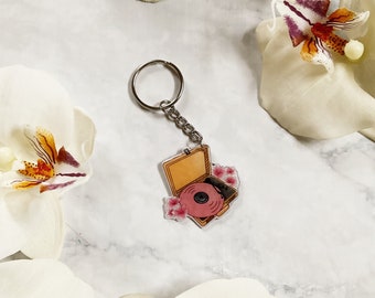 Retro Vinyl Record Player Design Keychain Resin Charm