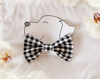 Cute and Classy Dog BowTie Black and White Farmhouse Check Pet Bow