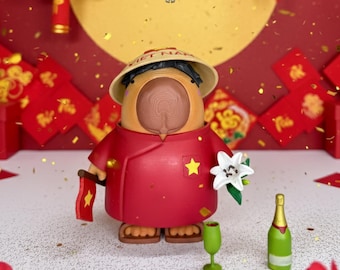 Handmade Capybara Figure, Vietnamese Áo Dài Cultural Collectible, Desk Decor