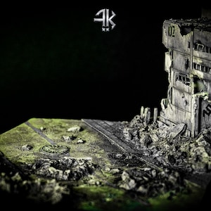 F.K. FIGURE Diorama – Ruined City | Resin Post-Apocalyptic Diorama Scene | Mini 15 × 15 cm or Large 30 × 30 cm | Handmade Collectible Model