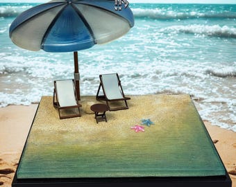 樹脂製サマービーチジオラマ：手作りの海辺の風景 - STLファイルのダウンロードと塗装済みジオラマ