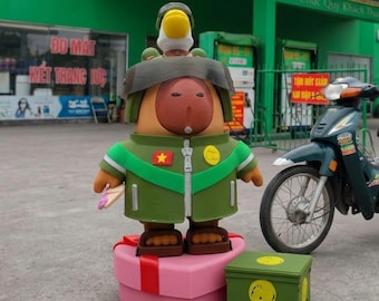 Vietnam Rider Capybara Figure | Handmade Collectible Decor, Resin, Metal Magnet