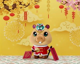 Handmade Capybara Figure, Vietnamese Tết Collectible, Lunar New Year Desk Decor