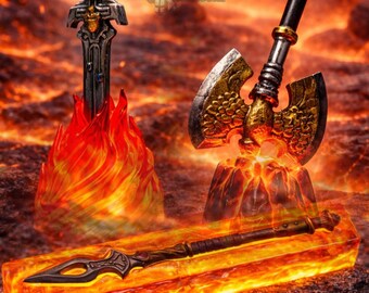 Fire & Ice Artisan Keycap – Resin Weapon Keycap, Handmade Sword / Hammer Keycap, RGB Mechanical Keyboard Decor