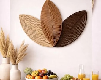 Handwoven Leaf Wall Art Decor – Boho Natural Fiber Decor (Set of 3)