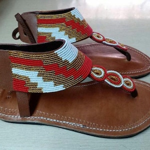 Maasai Beaded Leather Sandals: African Style, Free Earrings