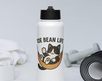 Toe Bean Life Cat Water Bottle – 32oz Stainless Steel Flask – Cute Tuxedo Cat Gift – Funny Cat Lover Hydration – Reusable Travel Bottle