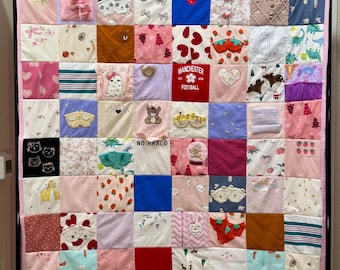Custom Baby Clothes Memory Quilt, Keepsake Blanket, Handmade Heirloom Blanket