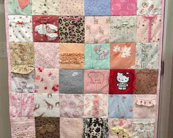 Custom Baby Clothes Memory Quilt, Keepsake Blanket, Handmade Heirloom Blanket