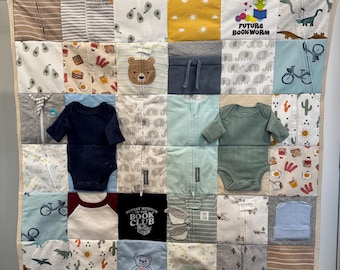 Custom Baby Clothes Memory Quilt, Keepsake Blanket, Handmade Heirloom Blanket
