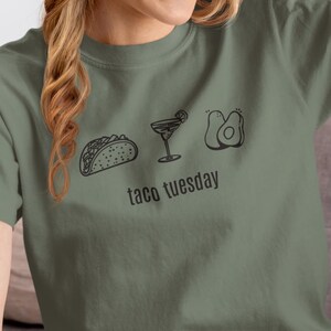 Taco Tuesday tee, Taco Margarita Avocado Shirt, Funny Taco Shirt, Unisex Comfort Colors 1717, Mexican Food Gift, Taco and Margs tee