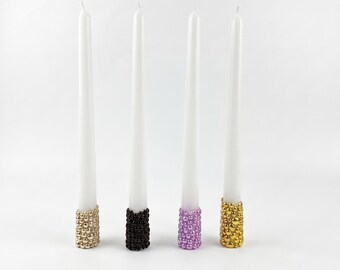 Metallic Pearl Accent Tapered Candle for Weddings, Baptisms & Modern Home Decor