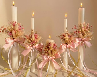 Candele affusolate con fiori secchi per matrimoni e celebrazioni / Iniziali personalizzate in resina epossidica