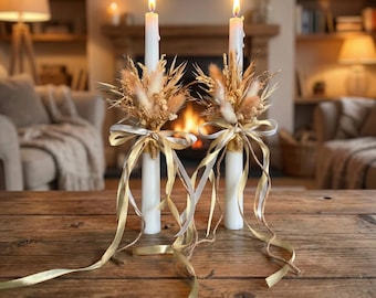 Taper Baptism Candles with Dried Flowers  for Ceremony, Godparent Gift, Nursery Decor