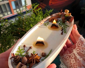 Unique Large Scented Candle Boat | Handcrafted with Spices & Winter Decor