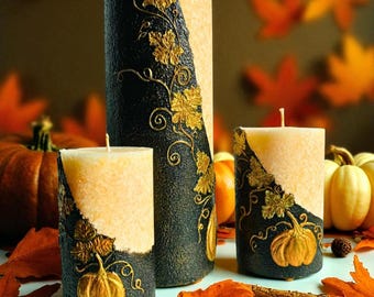 Hand-painted 3D Pumpkin Candles - Autumn Decor. Halloween Candles