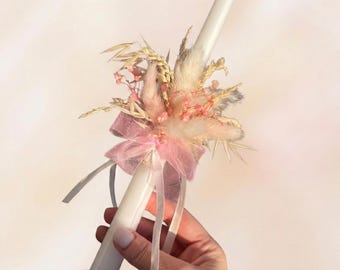 Candles for Christening, Baptism with Pink Flowers.