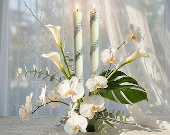 Personalized  Elegant Taper Candles with Silver Crystal Accents