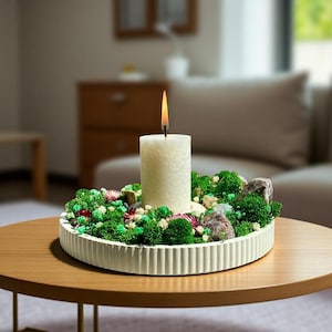 Moss Art Table Centerpiece with Natural Plants and Stones - Candle Holder. Eco-Friendly Gift
