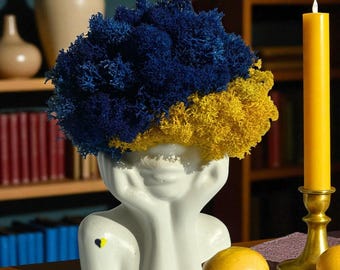 Handcrafted Ukrainian Girl Silhouette Vase with Evergreen Moss - Unique Plant Decor Gift