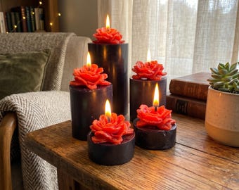 Black and Red Rose Pillar Candle – Gothic Home Decor