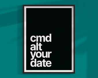 Custom Date Typography Print: Designer Keyboard Shortcut Art (Digital Download A2 A3 A4 Sizes)