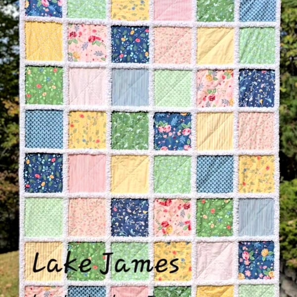 Easy Rag Quilt Tutorial, Fotos & Videos, Anfänger-freundliches Inlay Block Pattern, Crib bis King Sizes (PDF-Download)