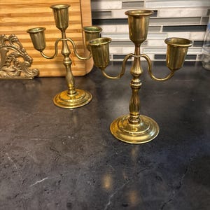 Pair Vintage MCM Brass 3 Arm 6” Candelabras