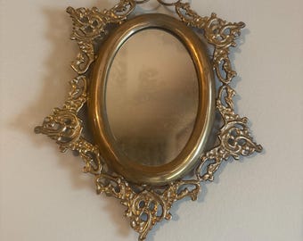 Vintage Ornate Brass Oval Wall Mirror