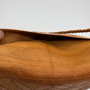 Vintage Tooled Leather Boho Shoulder Bag | Hand Tooled Leather | Artisan Leather Purse with Braided Strap & Tassel | 1970s image 6