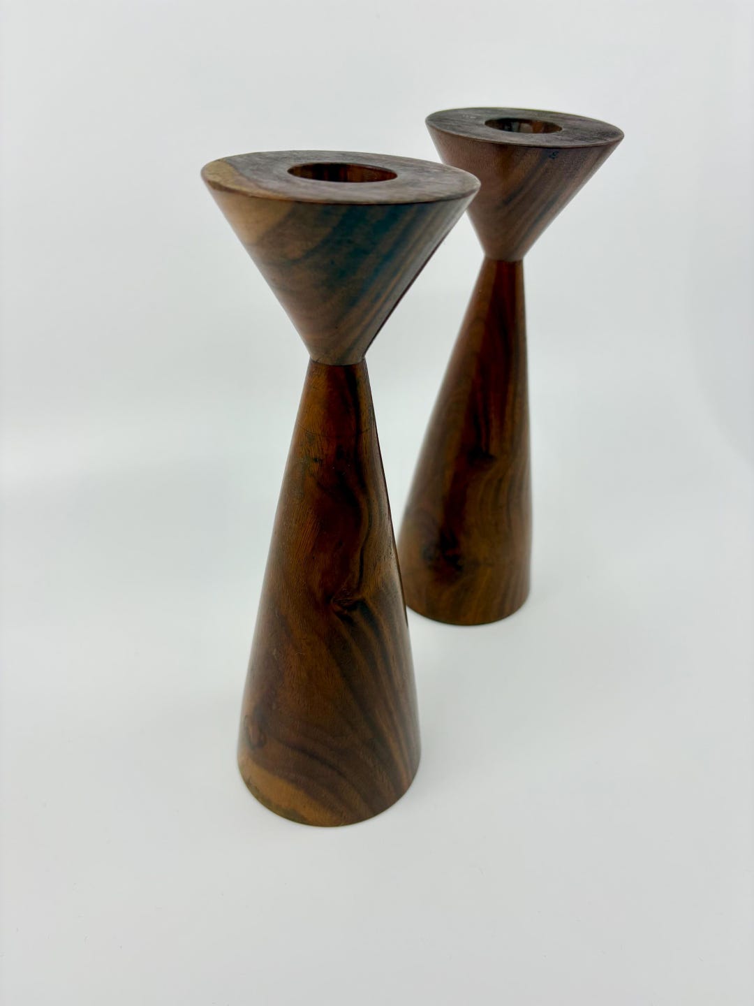 Pair of Vintage Mid Century Modern Turned Wood Candle Holders ...