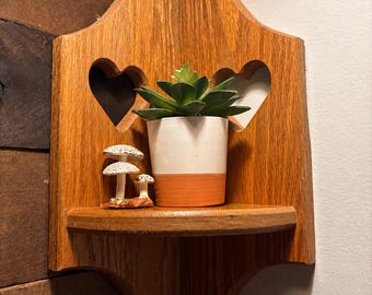 Vintage Oak Heart Corner Shelf