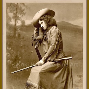 Vintage Wall Decor Old Wild West Vintage Clear Photograph Annie Oakley Rare Collectible XL Cabinet CDV Postcard Image With Write-Up